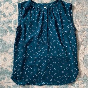 Loft Teal Floral sleeveless popover shirt / blouse